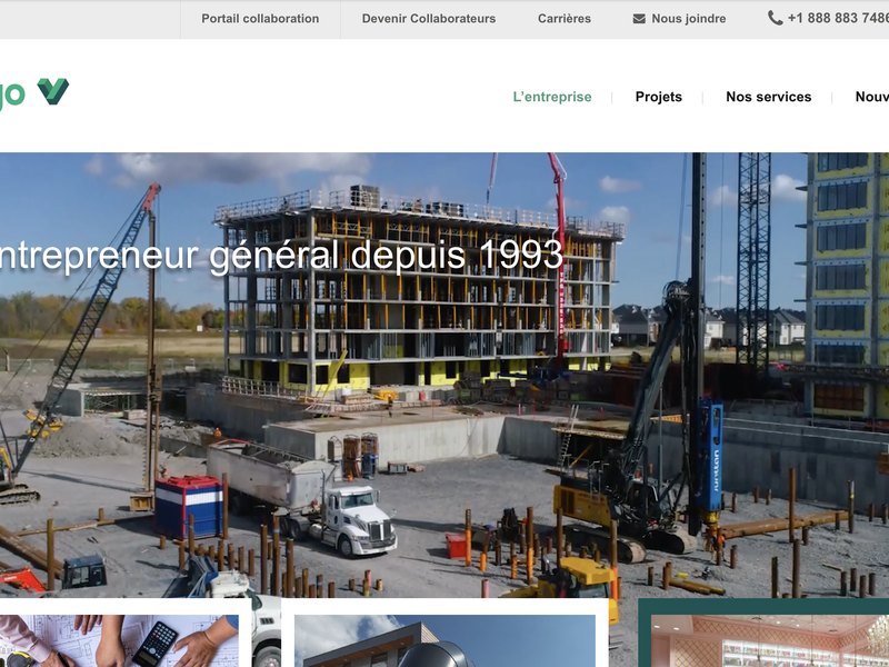 Page d'accueil du site web de Vergo Construction