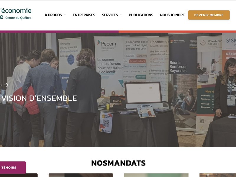 Page d'accueil du site web de Pôle d'économie sociale Centre-du-Québec