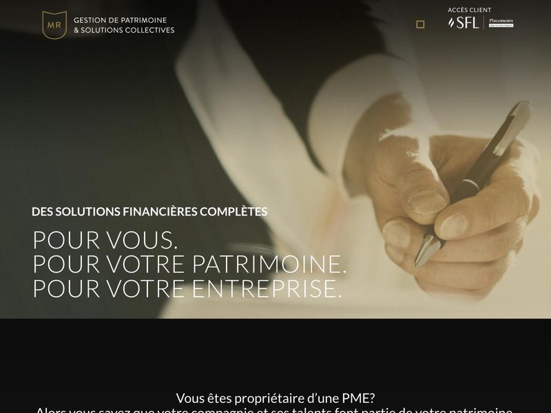 Page d'accueil du site web de MR Gestion de patrimoine